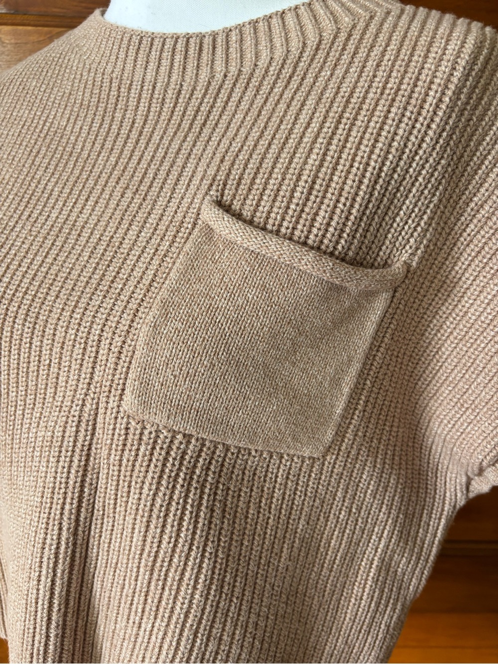 Women’s Ribbed Short-Sleeve Cropped Sweater Top in Light Brown - Picture 5 of 7
